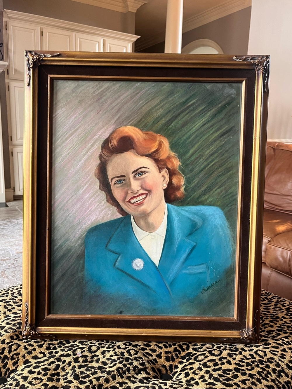 Vintage Mid Century Original Portrait Woman Signed Donna Oil/Pastel Framed 20x24